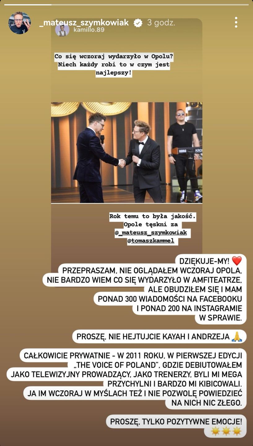 Mateusz Szymkowiak skomentował konferansjerkę Piaska i Kayah