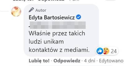 Edyta Bartosiewicz wyjaśnia, dlaczego unika kontaktu z mediami 