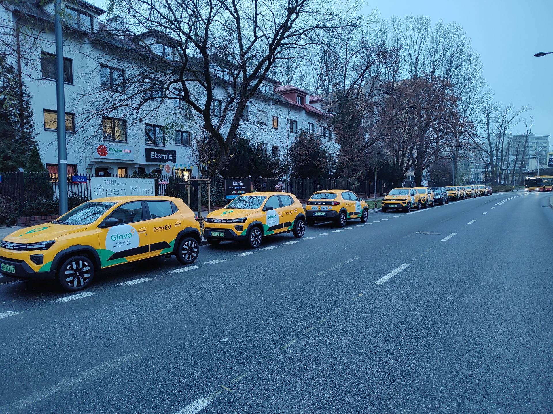 Auta flotowe w strefie parkowania na Saskiej Kępie