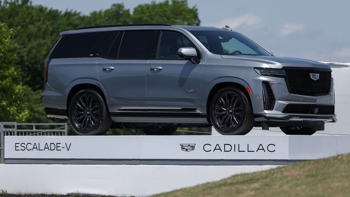 MCKINNEY, TX - MAY 03: A Cadillac Escalade-V sits on a display stage during the second round of the PGA CJ CUP Byron Nelson on May 3, 2024, at TPC Craig Ranch in McKinney, TX. (Photo by David Buono/Icon Sportswire via Getty Images)