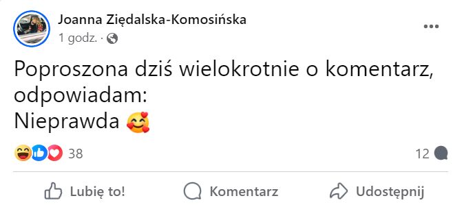 Oświadczenie Joanny Ziędalskiej-Komosińskiej