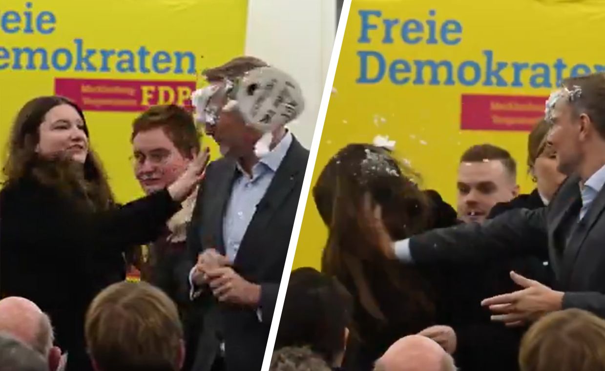 Former finance minister Lindner faces protest pie attack