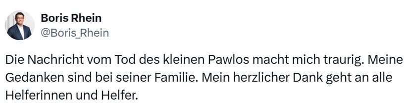 Boris Rhein: Jestem zasmucony wiadomością o śmierci małego Pawlosa