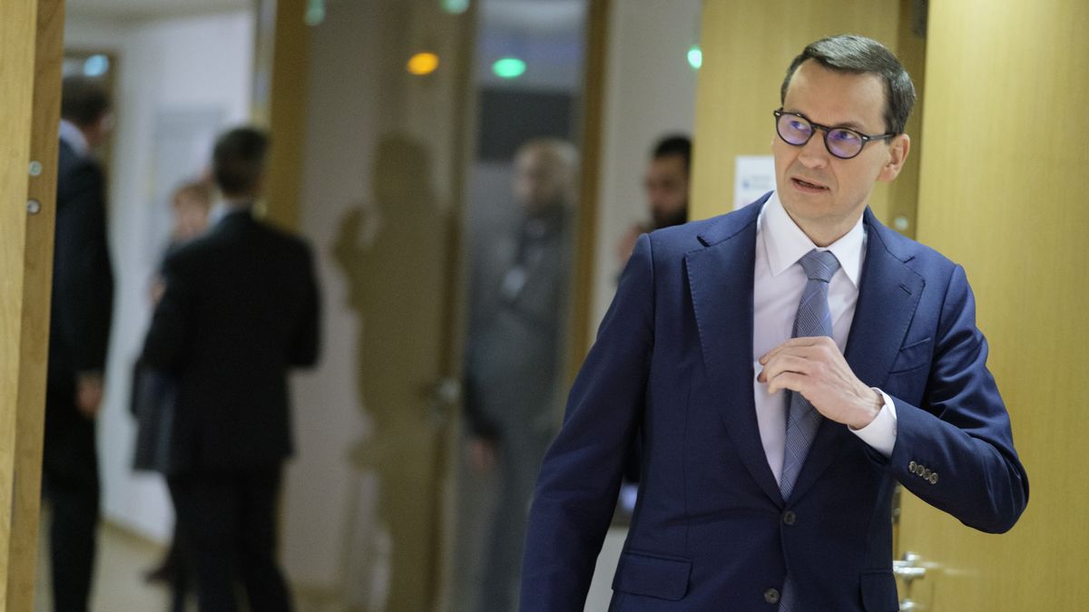 BRUSSELS, BELGIUM - DECEMBER 15: Polish Prime Minister Mateusz Morawiecki arrives for an EU Summit in the Justus Lipsius Atrium, the EU Council headquarter on December 15, 2022 in Brussels, Belgium. The European Council will discuss the latest developments in Russia's war against Ukraine and how to help Ukraine get through this winter. In this context, EU leaders will discuss continued political, military, humanitarian and civil protection support to Ukraine, and how to assist in restoring Ukraine's critical infrastructure. (Photo by Thierry Monasse/Getty Images)