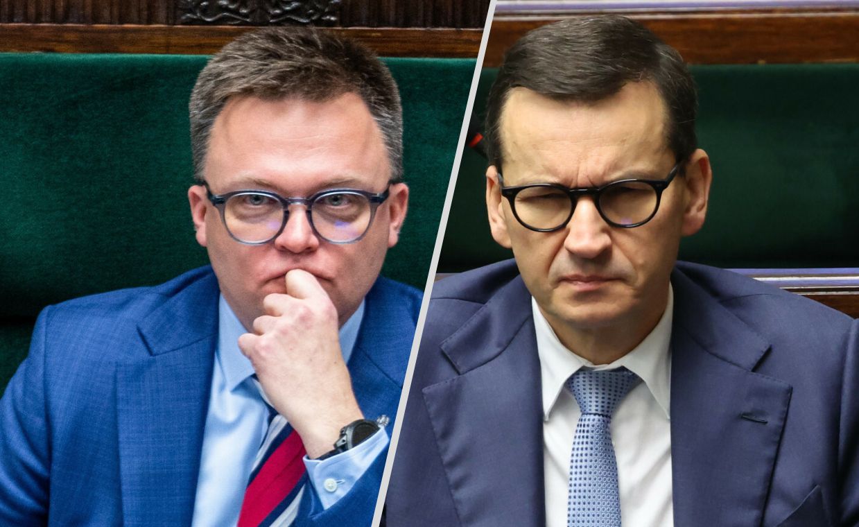 Starcie Hołownia-Morawiecki. "PiS gra na podział nowej koalicji"