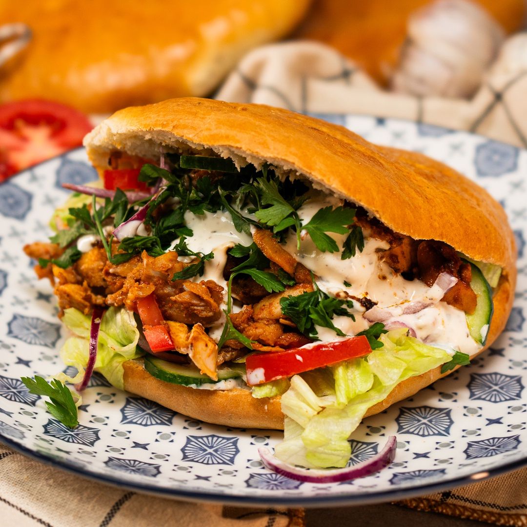 Homemade chicken kebab in a bun