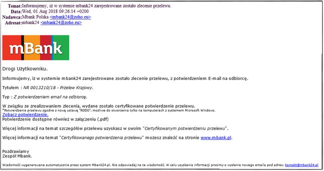 przykładowy szkodliwy e-mail, mBank