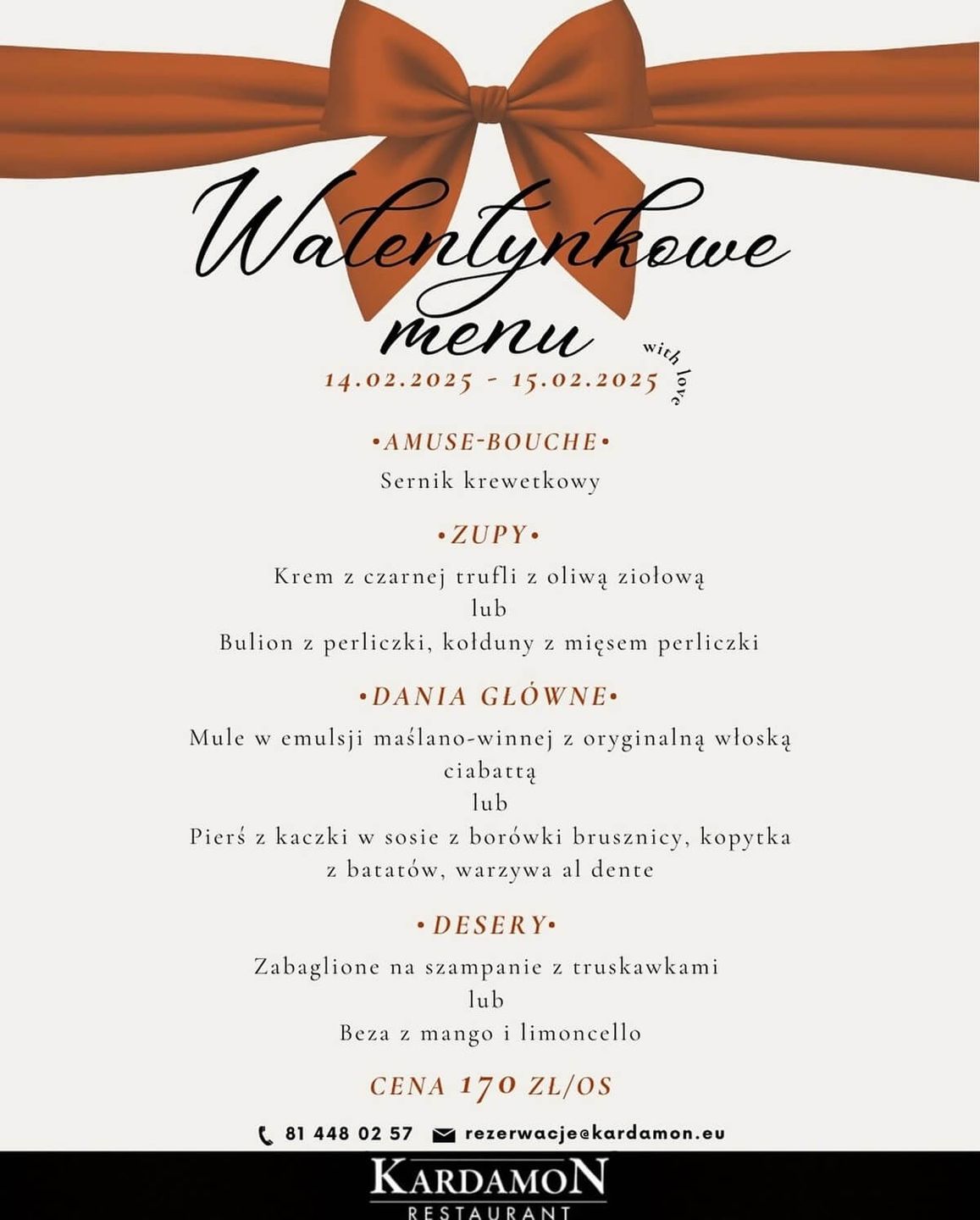Menu walentynkowe w restauracji Kardamon