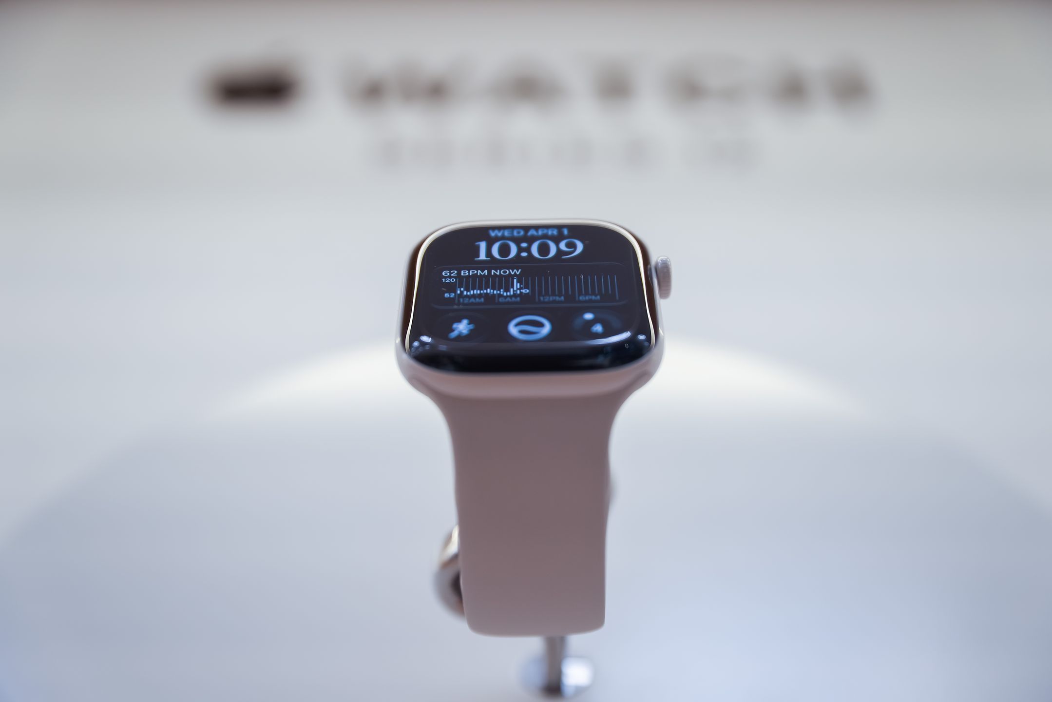 The Apple Watch Series 12 during the first day of in-store sales of Apple's latest products at Apple's Fifth Avenue store in New York, US, on Friday, Sept. 18, 2026. Apple launched new products including the iPhone 18 Pro line, AirPods 5 earbuds and fresh smartwatches. Photographer: Michael Nagle/Bloomberg via Getty Images