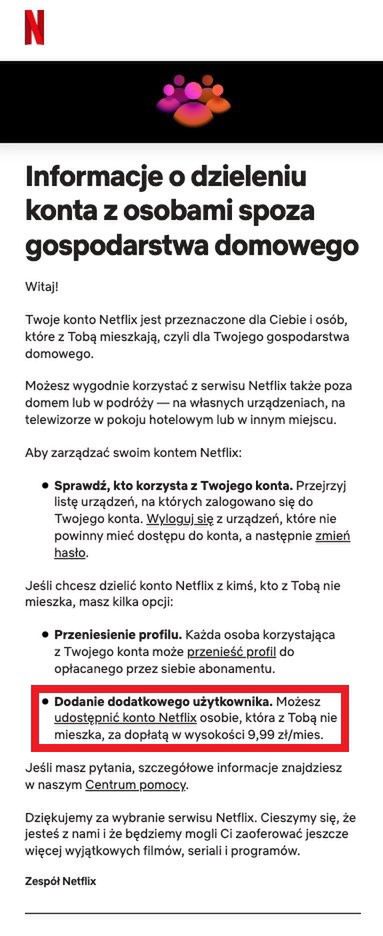 Komunikat Netfliksa dotyczący współdzielenia kont