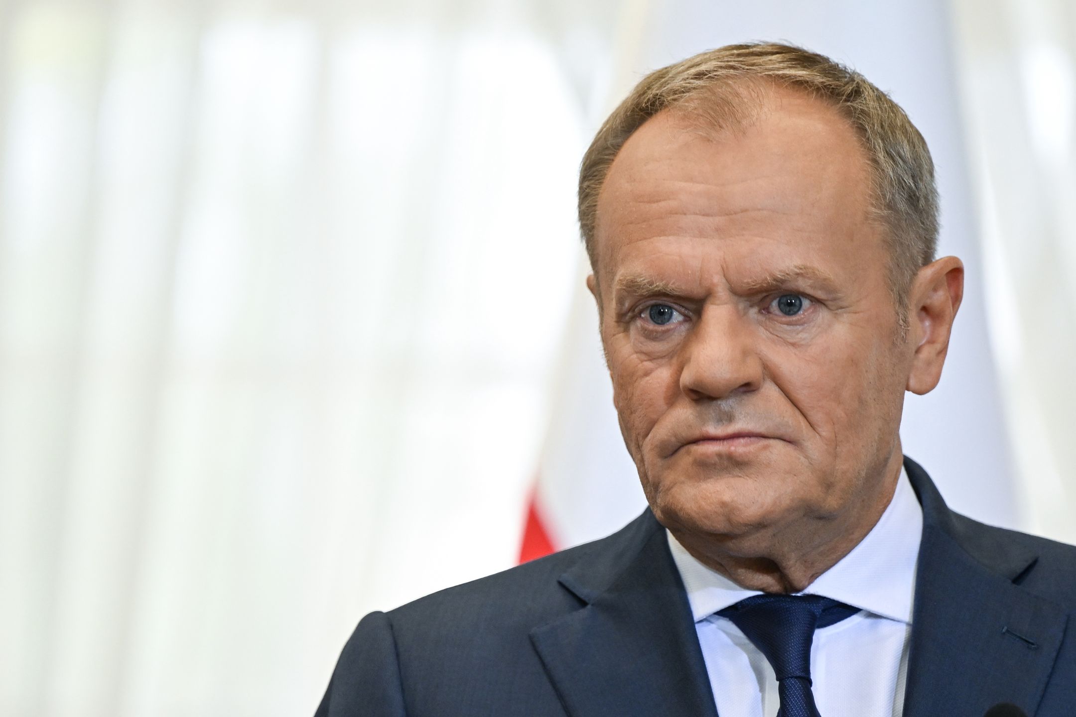 RZESZOW, POLAND - SEPTEMBER 5: Polish Prime Minister Donald Tusk during joint press conference with Ireland's Taoiseach Simon Harris at the Lubomirski Summer Palace in Rzeszow, Poland, on September 5, 2024. 
Taoiseach Harris stopped in Rzeszow on his return from Kiev, where he met Ukrainian President Vladimir Zelenskyy and secured a bilateral security agreement, committing Ireland to provide non-lethal military support and humanitarian aid to Ukraine. (Photo by Artur Widak/NurPhoto via Getty Images)