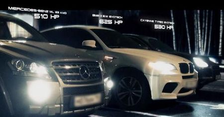 BMW X6 M vs. ML63 AMG vs. Cayenne Turbo [wideo]