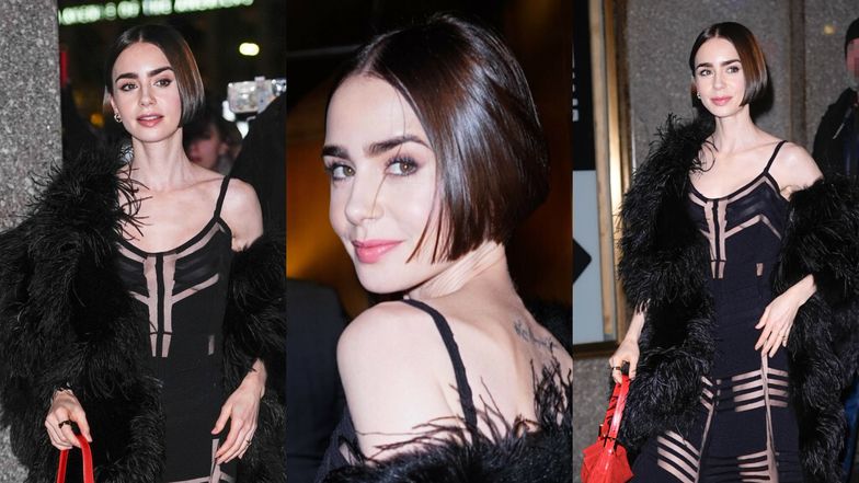 Lily Collins eksponuje figurę w sukience z prześwitami