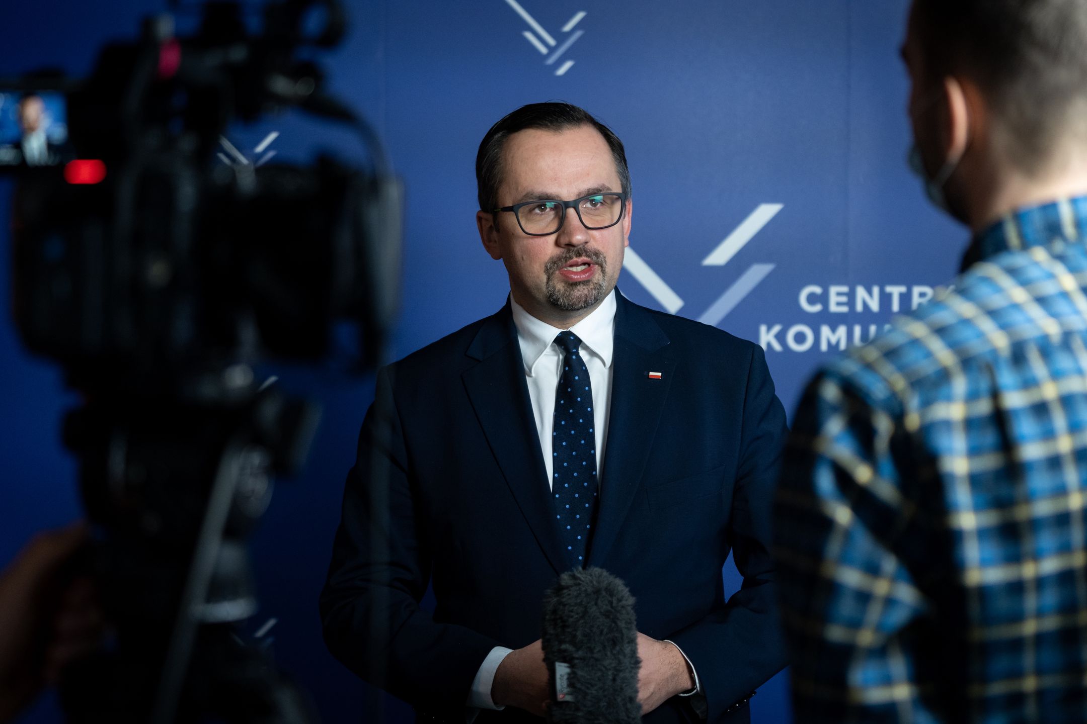 Marcin Horala (Government plenipotentiary for the STH) during the press conference on air traffic forecasts for Poland and the new Central Polish Airport (Solidarity Transport Hub) prepared by the IATA, at Chopin Airport in Warsaw, Poland, on 8 February 2022 (Photo by Mateusz Wlodarczyk/NurPhoto via Getty Images)