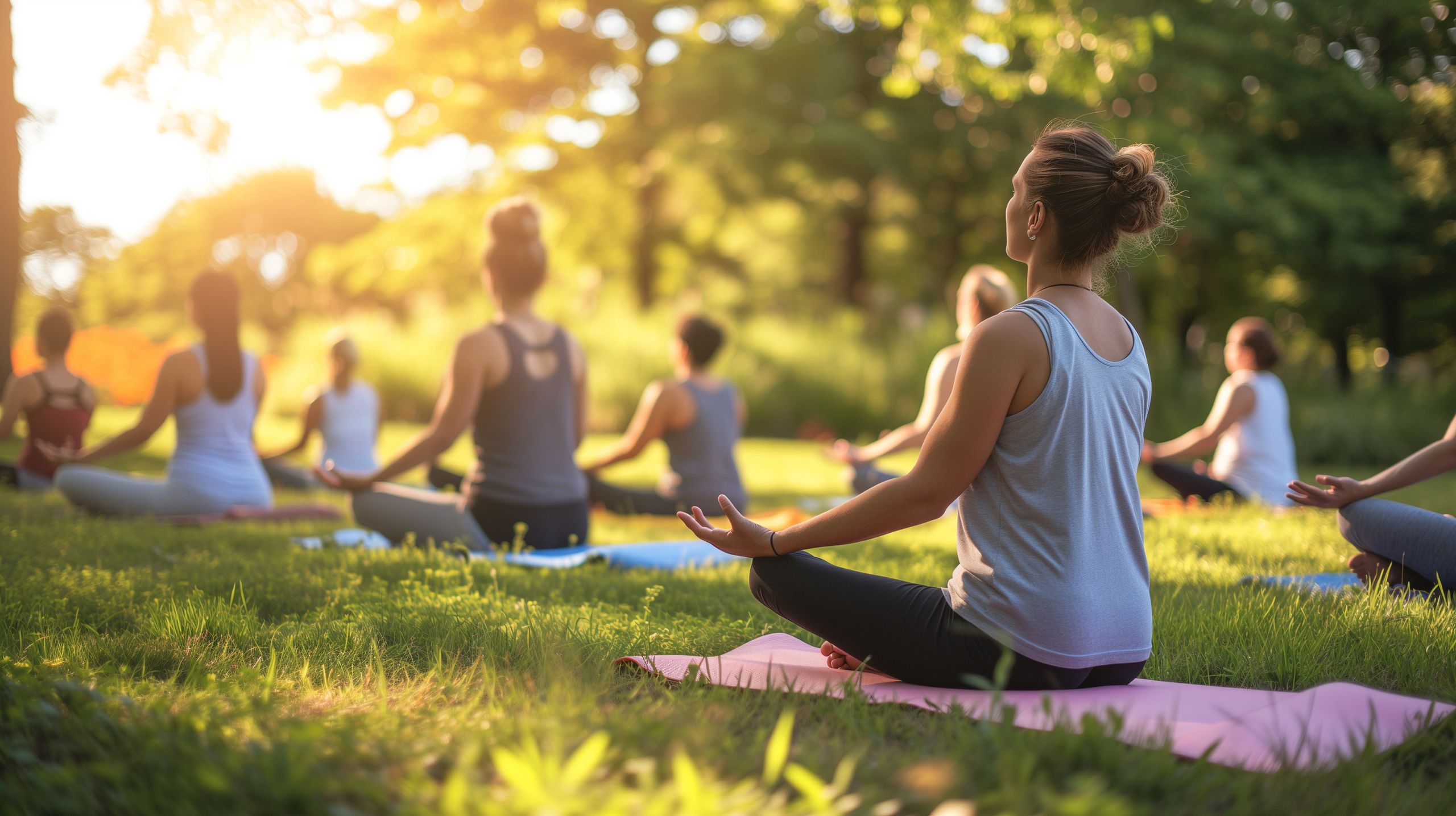yoga, woman, park, nature, grass, outdoors, family, meditation, people, summer, meditating, beauty, green, relaxation, sitting, outdoor, exercise, couple, lifestyle, fitness, child, person, healthy, smiling, health