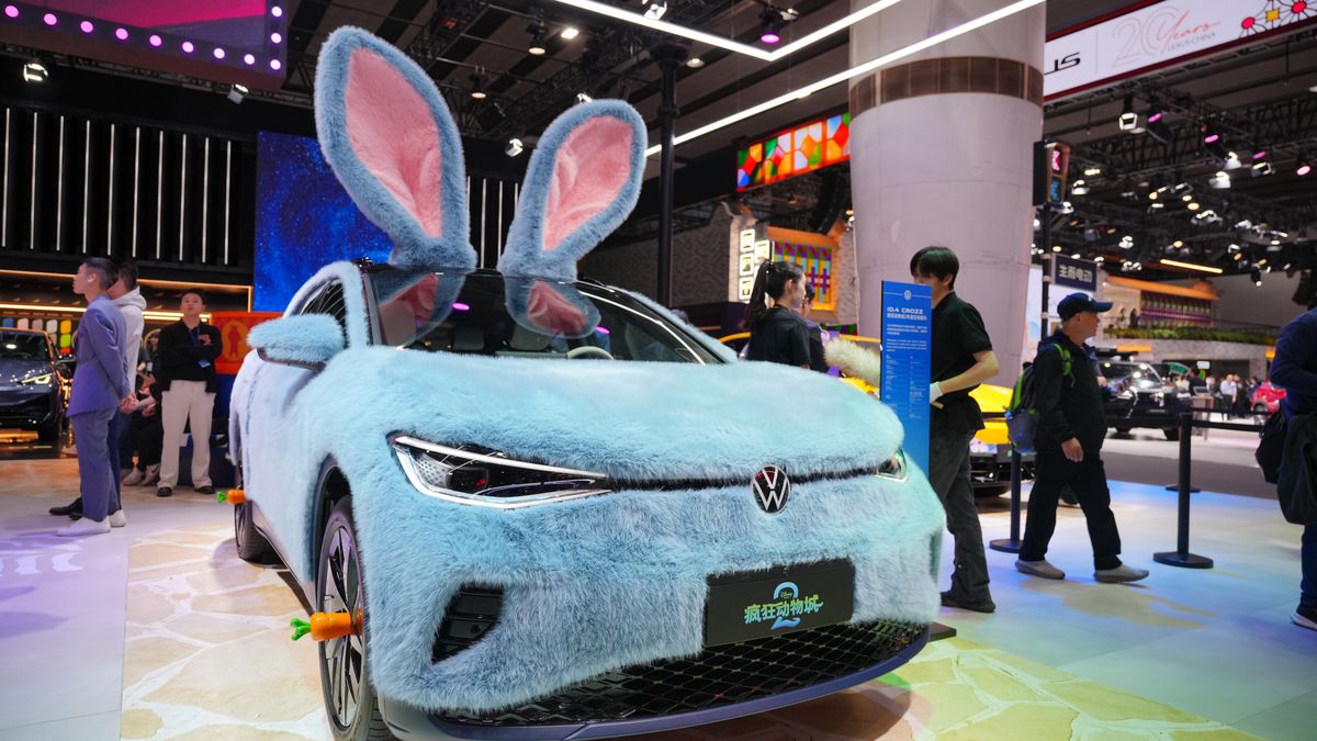 GUANGZHOU, CHINA - NOVEMBER 21: A general view of the Volkswagen booth featuring "Zootopia" at the Guangzhou International Automobile Expo 2025 on November 21, 2025 in Guangzhou, Guangdong Province of China. (Photo by Zhou Nan/VCG via Getty Images)