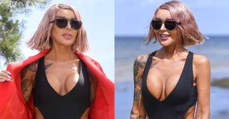 57-letnia Ewa Minge eksponuje opalony dekolt, spacerując po plaży w Międzyzdrojach (ZDJĘCIA)