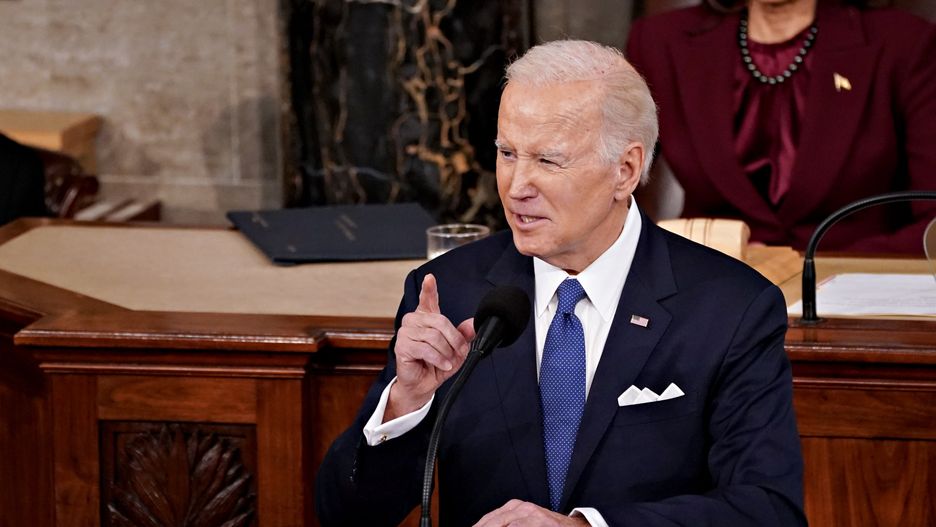 President Biden Delivers State Of The Union Address
US President Joe Biden speaks during a State of the Union address at the US Capitol in Washington, DC, US, on Tuesday, Feb. 7, 2023. Biden is speaking against the backdrop of renewed tensions with China and a brewing showdown with House Republicans over raising the federal debt ceiling. Photographer: Nathan Howard/Bloomberg via Getty Images
Bloomberg
sotu, us, 2023uspolitics, u.s.a., state of the union, americas, u.s. government, north american, united states of america, government news, american