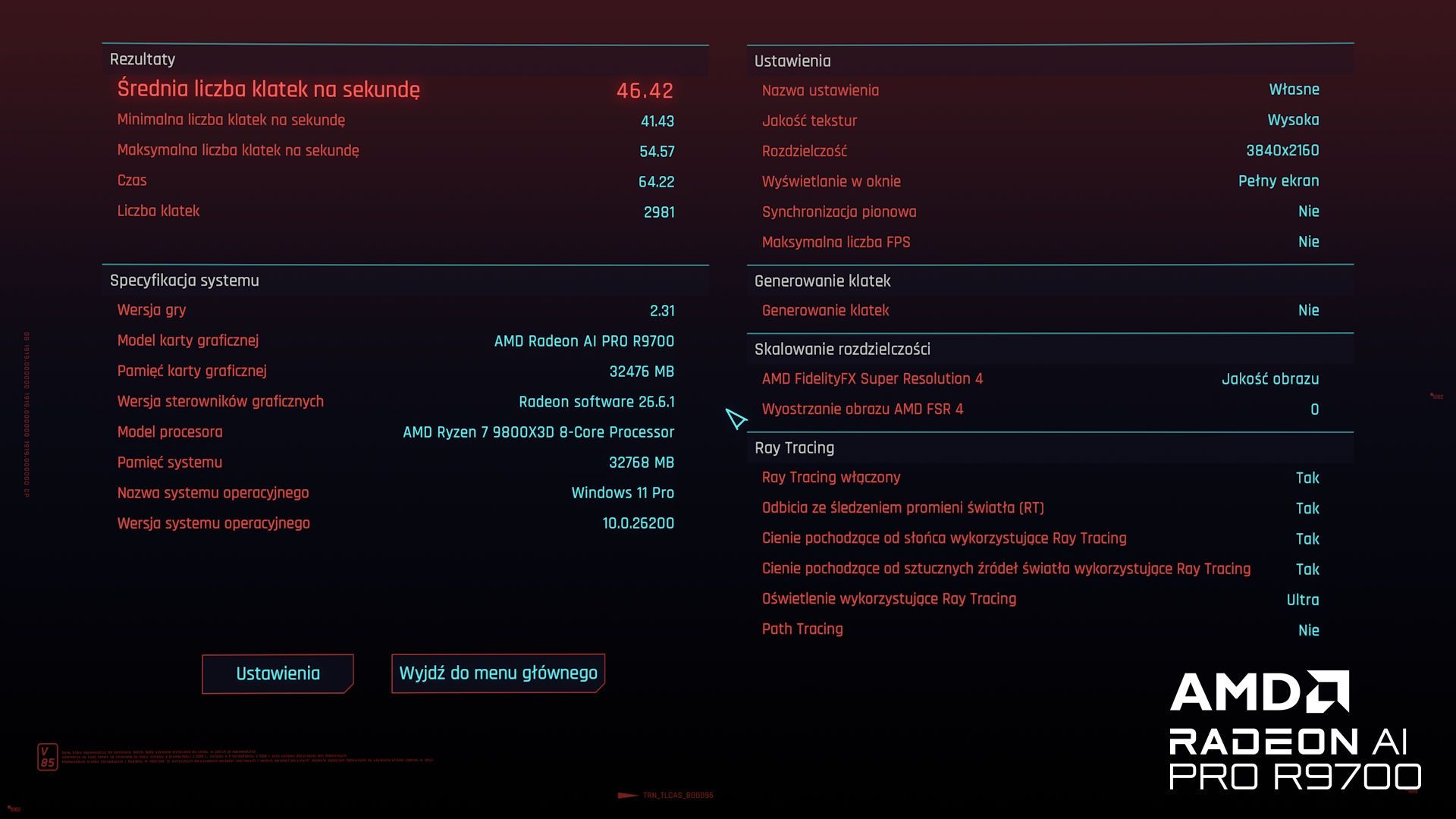 GIGABYTE Radeon AI PRO R9700 32 GB - Cyberpunk 2160p