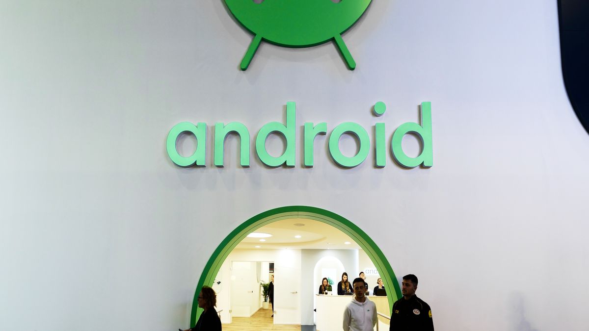 The entrance to the Android,  the mobile operating system of Google and the best-selling OS worldwide on smartphones since 2011 and tablets since 2013, displayed on their stand, meeting rooms during the Mobile World Congress 2023 on March 2, 2023, in Barcelona, Spain. (Photo by Joan Cros/NurPhoto via Getty Images)