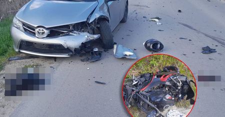 Tragiczny wypadek koło Lublina. Motocyklista na łuku drogi wjechał w toyotę. 21-latek zmarł w szpitalu [ZDJĘCIA]