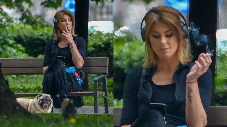 Katarzyna Skowrońska-Dolata na spacerze z pieskiem