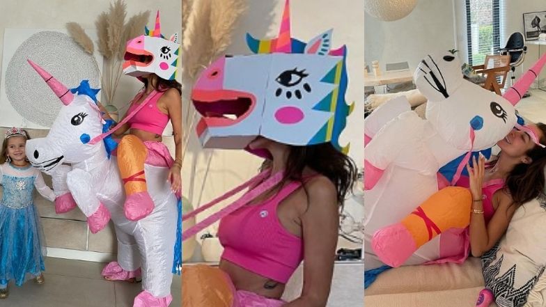 Przebrana za jednorożca Natalia Siwiec bawi się z córką