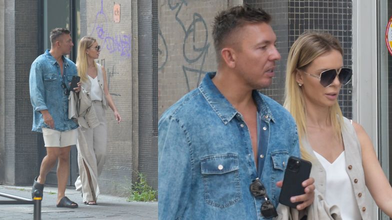 Izabela Janachowska pozuje przed butikiem Łukasza Jemioła