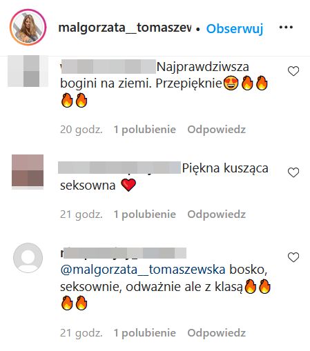 Komentarze na profilu Małgorzaty Tomaszewskiej 