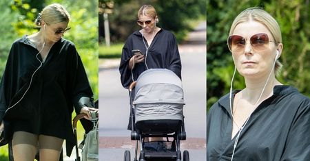 Naturalna Halina Mlynkova w legginsach spaceruje z synem (ZDJĘCIA)