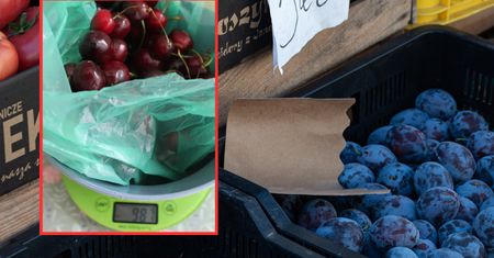 Poprosiliśmy o kilogram czereśni. Potem położyliśmy je na wadze