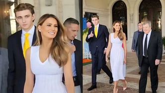 Melania Trump kroczy przez luksusową willę Donalda u boku DOROSŁEGO syna, zadając szyku w białej sukience. Ikona? (WIDEO)
