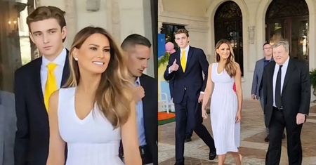 Melania Trump kroczy przez luksusową willę Donalda u boku DOROSŁEGO syna, zadając szyku w białej sukience. Ikona? (WIDEO)