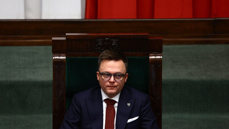 WARSAW, POLAND - DECEMBER 11: Marshal of the Parliament Szymon Holownia attends the Parliament session in Warsaw, Poland on December 11, 2023. Polish President Andrzej Duda entrusted the formation of the government to the current Prime Minister Mateusz Morawiecki but his motion for a vote of confidence is expected to be rejected due to the lack of a majority. The majority of Parliament is planning to vote for Donald Tusk as the new Prime Minister later today. (Photo by Jakub Porzycki/Anadolu via Getty Images)