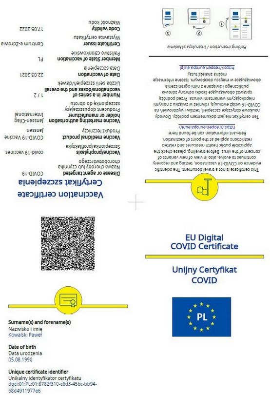 Jak będzie wyglądać certyfikat? Dokument będzie różnił się dla zaszczepionych, ozdrowieńców i osób z negatywnym wynikiem testu 