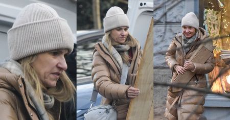 Nieumalowana Joanna Koroniewska stroi miny, zaopatrując się w deski na ulicy