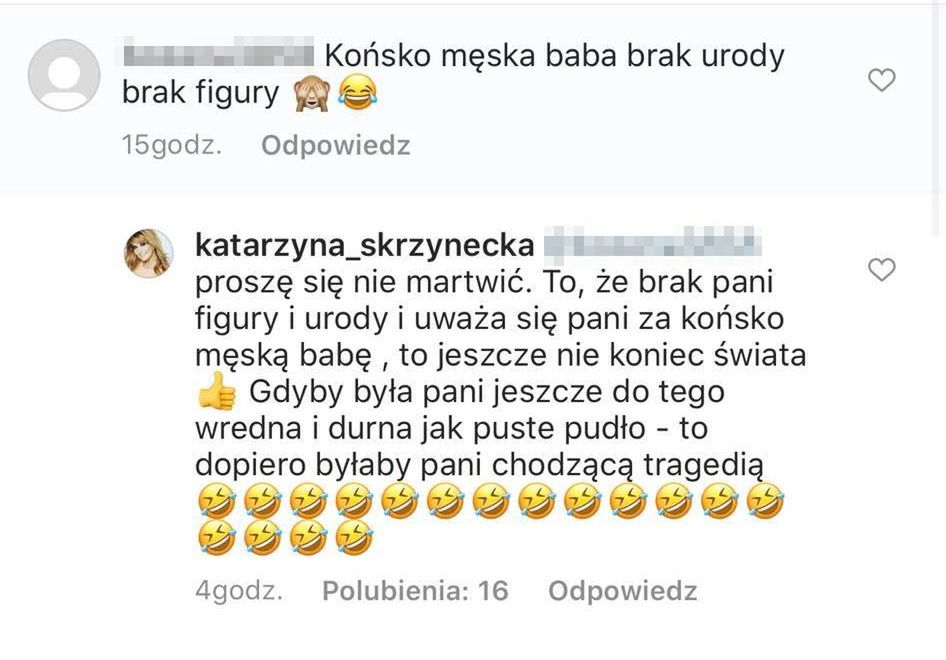 Katarzyna Skrzynecka ostro odpowiedziała internautce