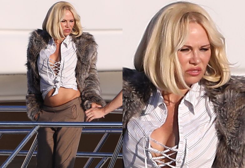 Pamela Anderson na planie sesji w Saint-Tropez