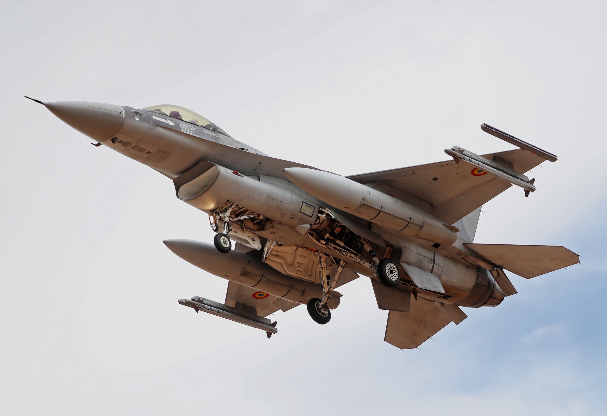 A General Dynamics F-16 Fighting Falcon of the Romanian Air Force participates in the Tactical Leadership Programme in Albacete, Spain, on September 24, 2024. (Photo by Joan Valls/Urbanandsport /NurPhoto via Getty Images) (Photo by Urbanandsport/NurPhoto via Getty Images)