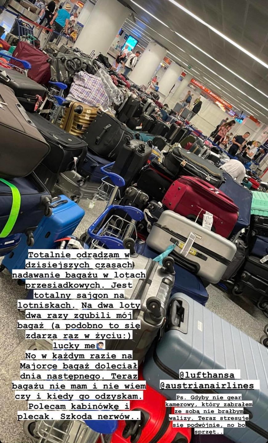 Nikodem Rozbicki martwi się zgubionym bagażem