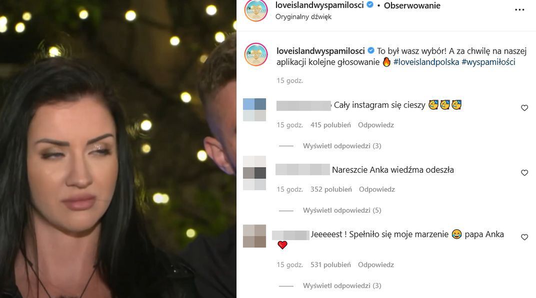 Komentarze widzów "Love Island" zachwyconych eliminacją Ani z programu 