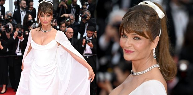 Wiecznie młoda Helena Christensen OLŚNIEWA w białej sukni z peleryną na Festiwalu Filmowym w Cannes (ZDJĘCIA)