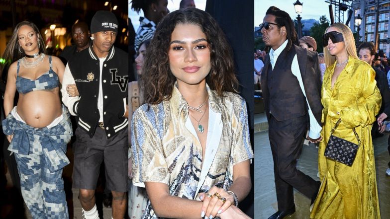 Tłum gwiazd pozuje na pokazie Louis Vuitton