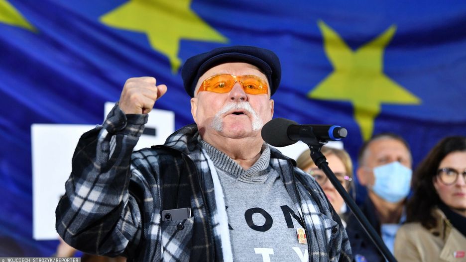 Były prezydent Lech Wałęsa na wiecu w Gdańsku