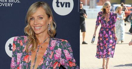 Dziewczęca Agnieszka Woźniak-Starak eksponuje dekolt w kwiecistej sukience podczas prezentacji ramówki TVN (ZDJĘCIA)