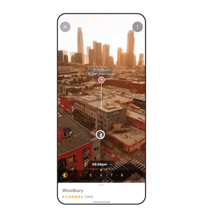 Widok immersyjny w Mapach Google - tutaj z symulacją pory dnia