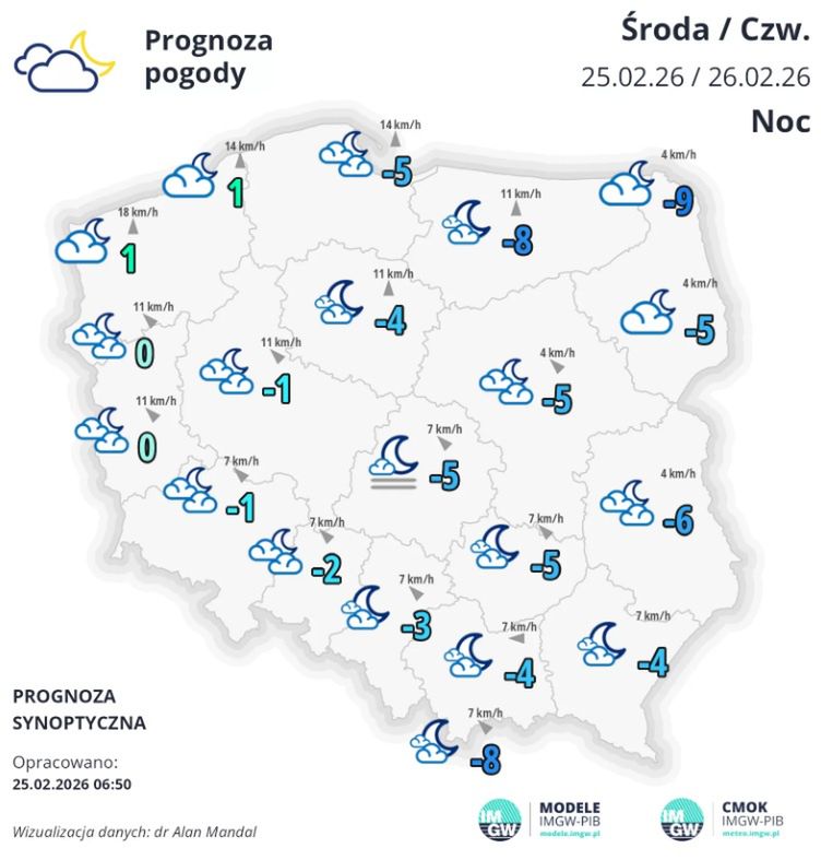Prognoza pogody na noc ze środy na czwartek.