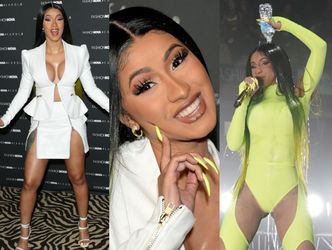 Cardi B świeci dekoltem i neonowym pazurem na premierze wyzywającej kolekcji ubrań