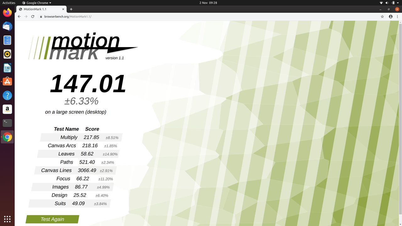 Ubuntu - Google Chrome - MotionMark - 174.01 punktów