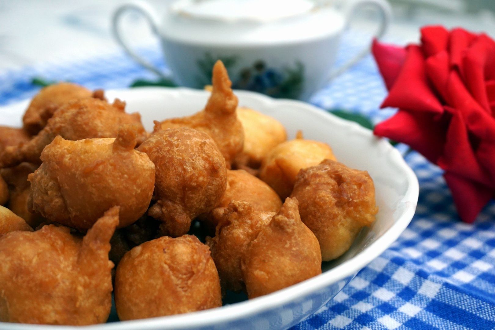 Homemade fried dumplings made of flour and spices and fried in oil